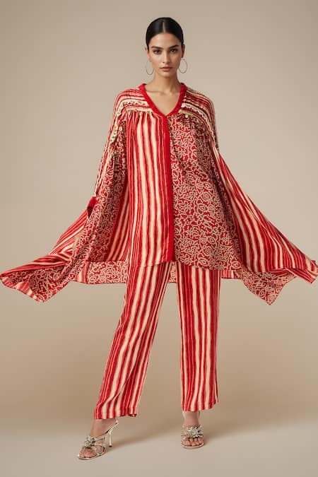 Gulabo By Abu Sandeep Asymmetric Bandhani Print Shirt 