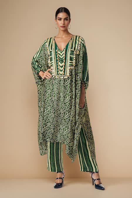 Gulabo By Abu Sandeep Bandhani Print Shell Embellished Kaftan Tunic