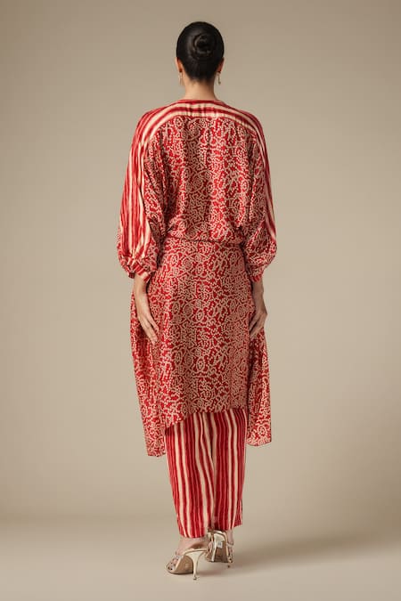 Gulabo By Abu Sandeep Bandhej Print Shell Embellished Kaftan Tunic 