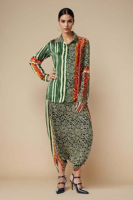 Gulabo By Abu Sandeep Bandhej Print & Embellished Shirt With Harem Pant 