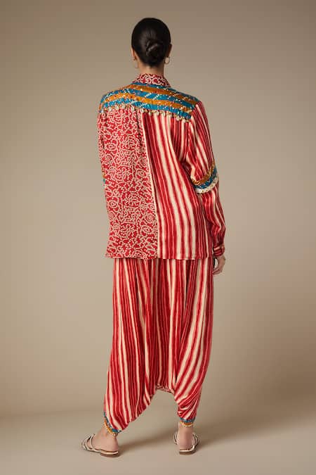 Gulabo By Abu Sandeep Bandhej Print & Ghungroo Embellished Shirt With Harem Pant 