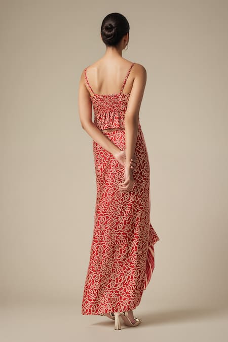 Gulabo By Abu Sandeep Bandhej Print Cowl Neck Crop Blouse 