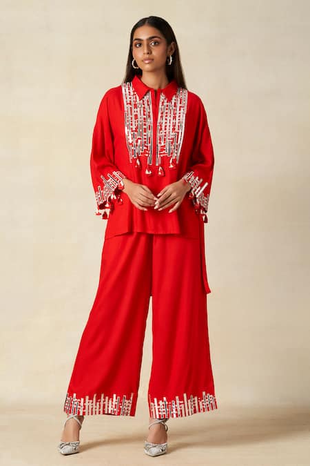 Gulabo By Abu Sandeep Geometric Embroidered Shirt With Pant 