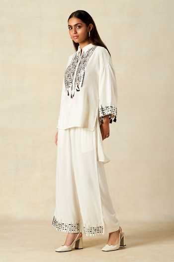 Shop_Gulabo By Abu Sandeep_Off White Rayon Metallic Thread, Embroidery Applique Work Shirt With Pant _Online_at_Aza_Fashions