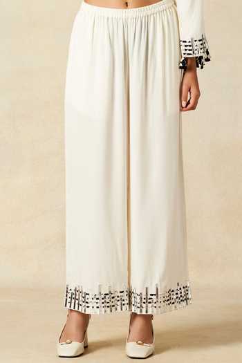 Buy_Gulabo By Abu Sandeep_Off White Rayon Metallic Thread, Embroidery Applique Work Shirt With Pant 