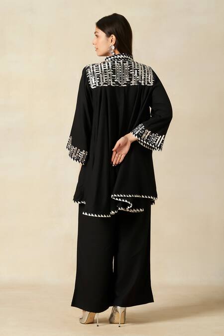 Gulabo By Abu Sandeep_Black Rayon Metallic Thread, Embroidery Geometric Pattern Tunic With Pant _Online_at_Aza_Fashions