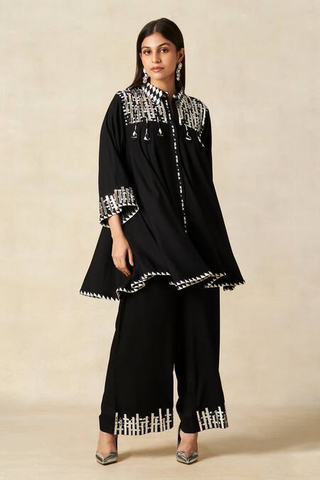 Buy_Gulabo By Abu Sandeep_Black Rayon Metallic Thread, Embroidery Geometric Pattern Tunic With Pant _Online_at_Aza_Fashions