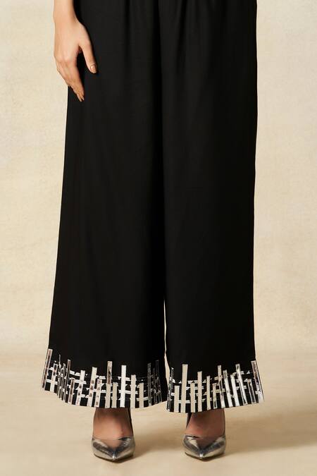 Buy_Gulabo By Abu Sandeep_Black Rayon Metallic Thread, Embroidery Geometric Pattern Tunic With Pant 