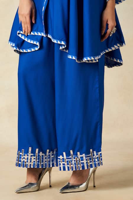 Buy_Gulabo By Abu Sandeep_Blue Rayon Tassels, Embroidery Collared Geometric Yoke Tunic With Pant 