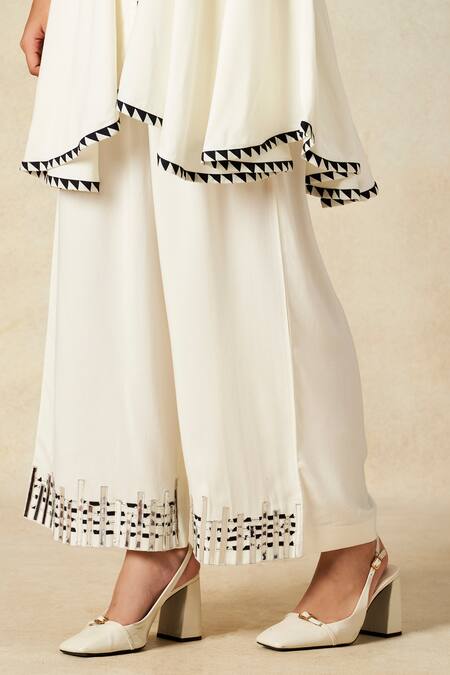 Buy_Gulabo By Abu Sandeep_Off White Rayon Tassels, Embroidery Metallic Applique Work Tunic With Pant 