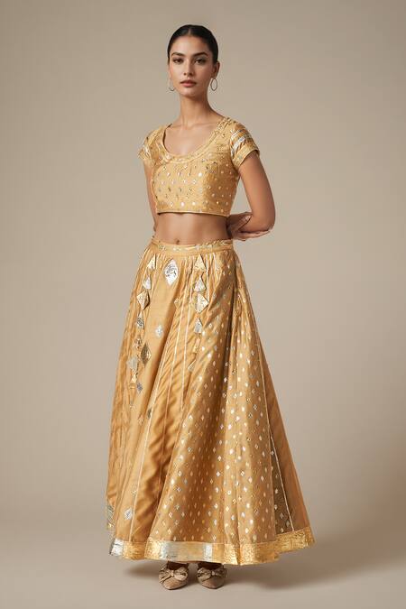 Buy Gulabo By Abu Sandeep Beige Modal Chanderi Embroidered Gota Lace Round Geometric Pattern Work Blouse Online at Aza Fashions Buy_Gulabo By Abu Sandeep_Beige Modal Chanderi Embroidered Gota Lace Round Geometric Pattern Work Blouse _Online_at_Aza_Fashions