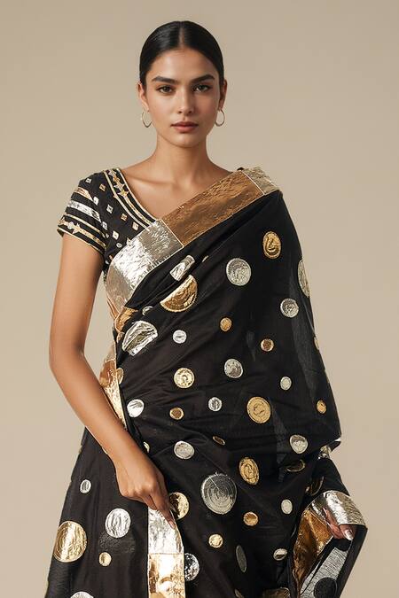 Shop Gulabo By Abu Sandeep Black Modal, Chanderi Gota Patti Circle Work Saree Online at Aza Fashions Shop_Gulabo By Abu Sandeep_Black Modal, Chanderi Gota Patti Circle Work Saree _Online_at_Aza_Fashions