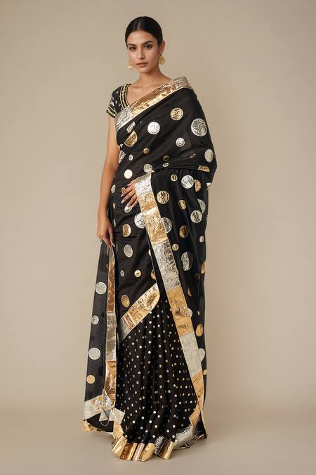 Gulabo By Abu Sandeep Black Modal, Chanderi Gota Patti Circle Work Saree at Aza Fashions Gulabo By Abu Sandeep_Black Modal, Chanderi Gota Patti Circle Work Saree _at_Aza_Fashions