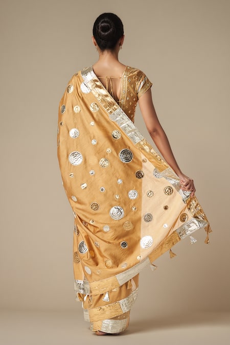 Shop Gulabo By Abu Sandeep Beige Modal, Chanderi Gota Patti Circle Lace Work Saree at Aza Fashions Shop_Gulabo By Abu Sandeep_Beige Modal, Chanderi Gota Patti Circle Lace Work Saree _at_Aza_Fashions