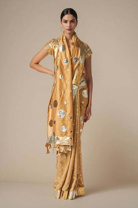 Gulabo By Abu Sandeep Beige Modal, Chanderi Gota Patti Circle Lace Work Saree Online at Aza Fashions Gulabo By Abu Sandeep_Beige Modal, Chanderi Gota Patti Circle Lace Work Saree _Online_at_Aza_Fashions