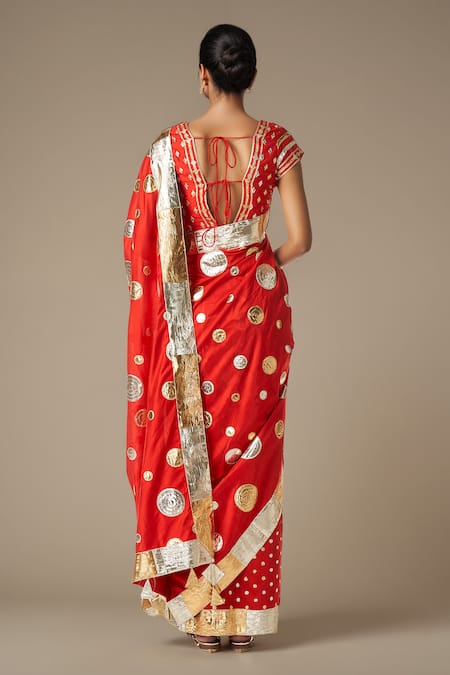 Shop Gulabo By Abu Sandeep Red Modal, Chanderi Gota Patti Circular Lace Work Saree at Aza Fashions Shop_Gulabo By Abu Sandeep_Red Modal, Chanderi Gota Patti Circular Lace Work Saree _at_Aza_Fashions