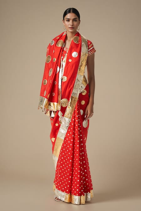 Buy Gulabo By Abu Sandeep Red Modal, Chanderi Gota Patti Circular Lace Work Saree Online at Aza Fashions Buy_Gulabo By Abu Sandeep_Red Modal, Chanderi Gota Patti Circular Lace Work Saree _Online_at_Aza_Fashions