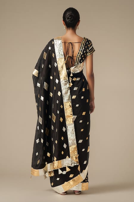 Shop Gulabo By Abu Sandeep Black Modal, Chanderi Gota Patti Diamond Pattern Work Saree at Aza Fashions Shop_Gulabo By Abu Sandeep_Black Modal, Chanderi Gota Patti Diamond Pattern Work Saree _at_Aza_Fashions