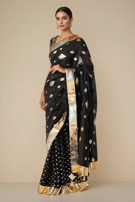 Shop Gulabo By Abu Sandeep Black Modal, Chanderi Gota Patti Diamond Pattern Work Saree Online at Aza Fashions Shop_Gulabo By Abu Sandeep_Black Modal, Chanderi Gota Patti Diamond Pattern Work Saree _Online_at_Aza_Fashions