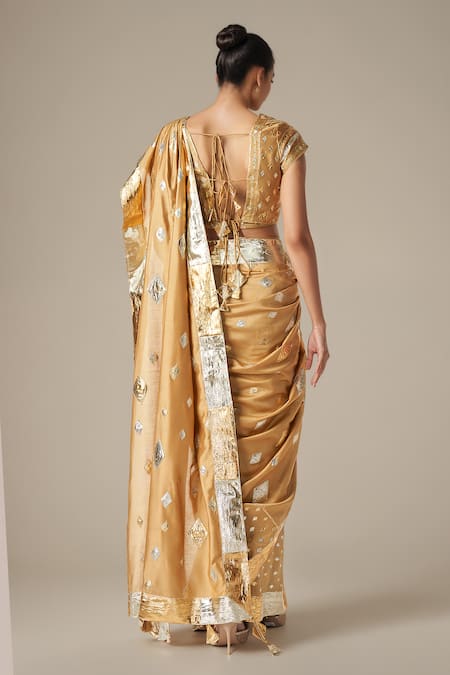 Shop Gulabo By Abu Sandeep Beige Modal, Chanderi Gota Patti Diamond Work Embroidered Saree at Aza Fashions Shop_Gulabo By Abu Sandeep_Beige Modal, Chanderi Gota Patti Diamond Work Embroidered Saree _at_Aza_Fashions
