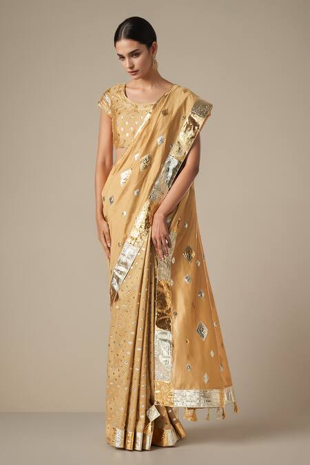 Gulabo By Abu Sandeep Beige Modal, Chanderi Gota Patti Diamond Work Embroidered Saree Online at Aza Fashions Gulabo By Abu Sandeep_Beige Modal, Chanderi Gota Patti Diamond Work Embroidered Saree _Online_at_Aza_Fashions