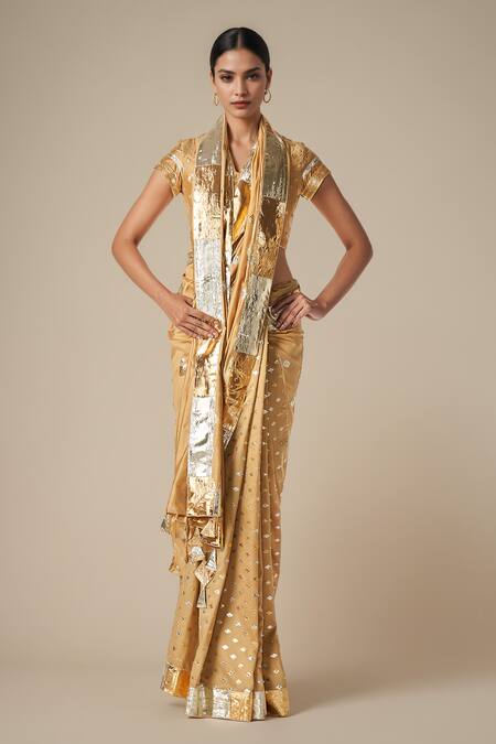 Buy Gulabo By Abu Sandeep Beige Modal, Chanderi Gota Patti Diamond Work Embroidered Saree Online at Aza Fashions Buy_Gulabo By Abu Sandeep_Beige Modal, Chanderi Gota Patti Diamond Work Embroidered Saree _Online_at_Aza_Fashions