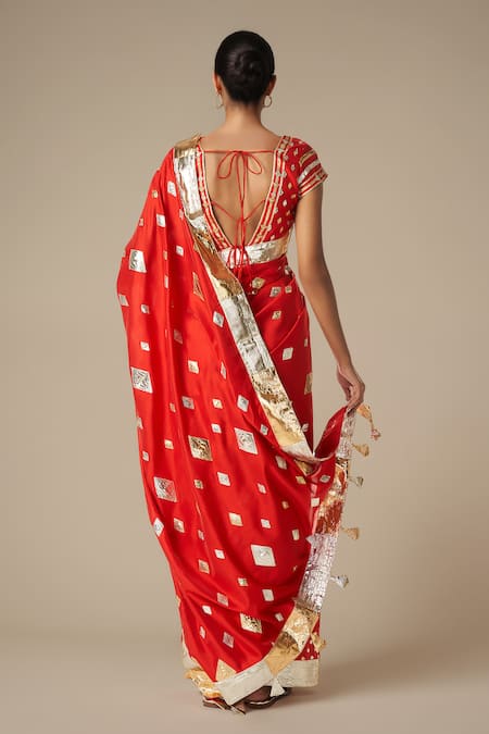 Shop Gulabo By Abu Sandeep Red Modal, Chanderi Gota Patti Diamond Lace Embroidered Saree at Aza Fashions Shop_Gulabo By Abu Sandeep_Red Modal, Chanderi Gota Patti Diamond Lace Embroidered Saree _at_Aza_Fashions