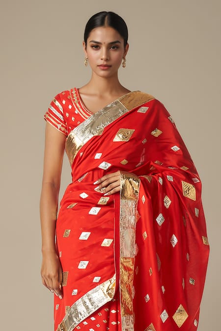 Buy Gulabo By Abu Sandeep Red Modal, Chanderi Gota Patti Diamond Lace Embroidered Saree Online at Aza Fashions Buy_Gulabo By Abu Sandeep_Red Modal, Chanderi Gota Patti Diamond Lace Embroidered Saree _Online_at_Aza_Fashions