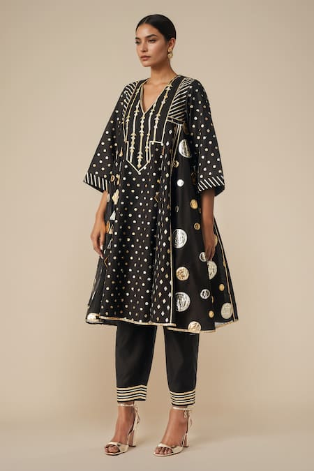 Buy Gulabo By Abu Sandeep Black Modal, Chanderi Gota Patti, Embroidery Geometric Lace Kurta With Pant Online at Aza Fashions Buy_Gulabo By Abu Sandeep_Black Modal, Chanderi Gota Patti, Embroidery Geometric Lace Kurta With Pant _Online_at_Aza_Fashions