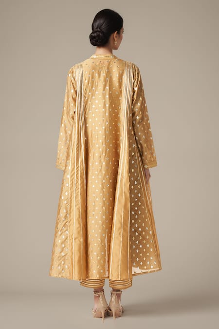 Shop Gulabo By Abu Sandeep Beige Modal, Chanderi Embroidery, Gota Patti Geometric Lace Kurta With Pant at Aza Fashions Shop_Gulabo By Abu Sandeep_Beige Modal, Chanderi Embroidery, Gota Patti Geometric Lace Kurta With Pant _at_Aza_Fashions