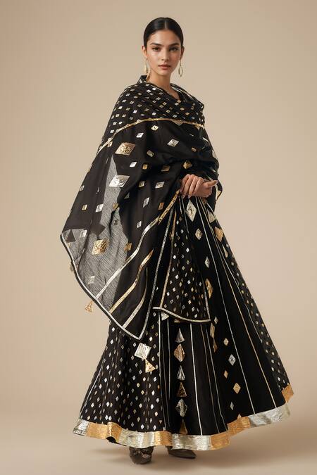Buy Gulabo By Abu Sandeep Black Modal Chanderi Embroidered Gota Lace Diamond Work Dupatta Online at Aza Fashions Buy_Gulabo By Abu Sandeep_Black Modal Chanderi Embroidered Gota Lace Diamond Work Dupatta _Online_at_Aza_Fashions