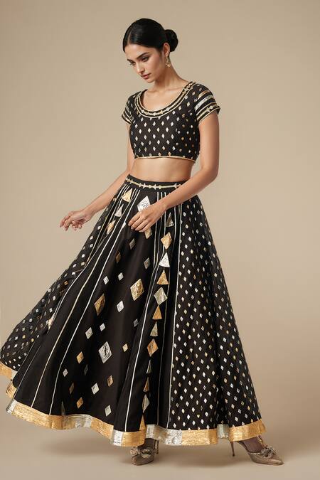 Gulabo By Abu Sandeep Black Modal, Chanderi Gota Patti Lace Work Lehenga Online at Aza Fashions Gulabo By Abu Sandeep_Black Modal, Chanderi Gota Patti Lace Work Lehenga _Online_at_Aza_Fashions