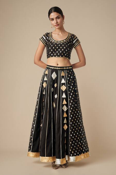 Buy Gulabo By Abu Sandeep Black Modal, Chanderi Gota Patti Lace Work Lehenga Online at Aza Fashions Buy_Gulabo By Abu Sandeep_Black Modal, Chanderi Gota Patti Lace Work Lehenga _Online_at_Aza_Fashions