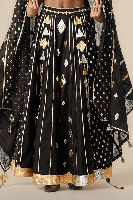 Gulabo By Abu Sandeep Black Modal, Chanderi Gota Patti Lace Work Lehenga at Aza Fashions Gulabo By Abu Sandeep_Black Modal, Chanderi Gota Patti Lace Work Lehenga _at_Aza_Fashions