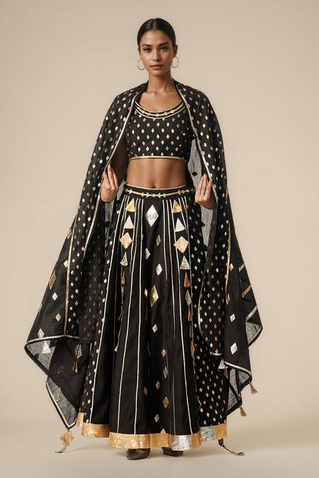 Buy Gulabo By Abu Sandeep Black Modal, Chanderi Gota Patti Lace Work Lehenga Buy_Gulabo By Abu Sandeep_Black Modal, Chanderi Gota Patti Lace Work Lehenga