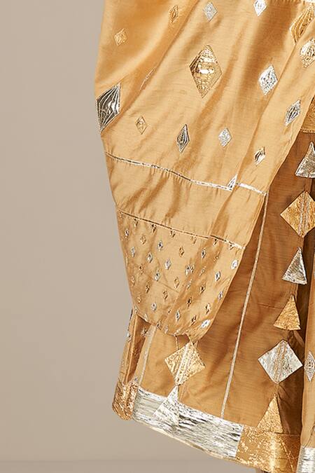 Gulabo By Abu Sandeep Beige Modal Chanderi Embroidered Gota Lace Linear Dupatta at Aza Fashions Gulabo By Abu Sandeep_Beige Modal Chanderi Embroidered Gota Lace Linear Dupatta _at_Aza_Fashions