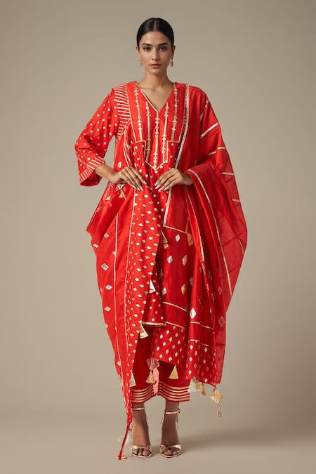 Gulabo by Abu Sandeep Red Modal Chanderi Embroidered Gota Dupatta 