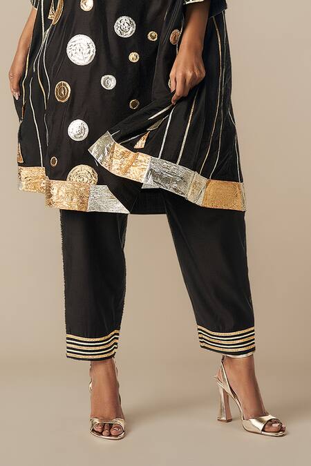 Buy Gulabo By Abu Sandeep Black Modal, Chanderi Gota Patti Round Neck Embroidered Kurta Pant Set Online at Aza Fashions Buy_Gulabo By Abu Sandeep_Black Modal, Chanderi Gota Patti Round Neck Embroidered Kurta Pant Set _Online_at_Aza_Fashions