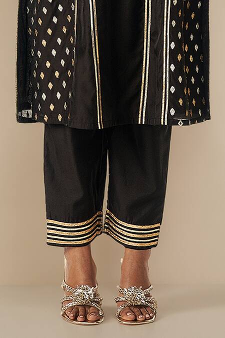Shop_Gulabo By Abu Sandeep_Black Modal, Chanderi Gota Patti Split Embroidered Straight Kurta Pant Set _Online_at_Aza_Fashions