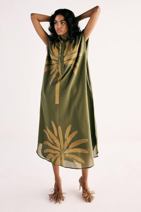 Kharakapas Palm Print Shirt Dress 