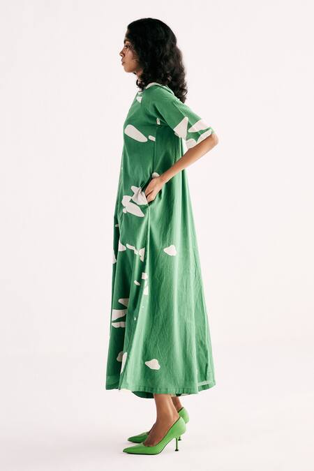 Shop Kharakapas Green Cotton V-neck Gems Of Paradise Jumpsuit Online at Aza Fashions Shop_Kharakapas_Green Cotton V-neck Gems Of Paradise Jumpsuit _Online_at_Aza_Fashions