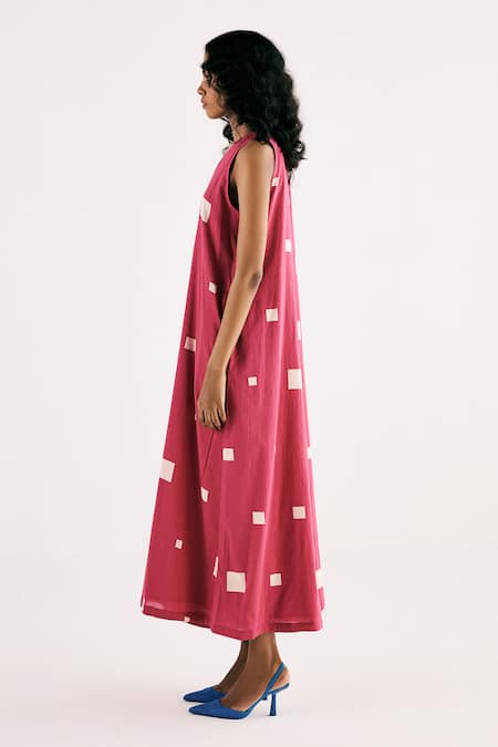 Shop Kharakapas Pink Cotton V-neck Matrix Printed Jumpsuit Online at Aza Fashions Shop_Kharakapas_Pink Cotton V-neck Matrix Printed Jumpsuit _Online_at_Aza_Fashions