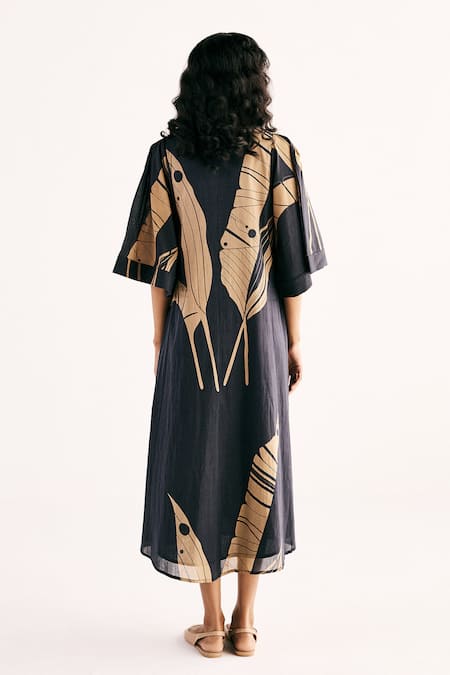 Shop Kharakapas Black Cotton V-neck Paradise Pop Printed Dress at Aza Fashions Shop_Kharakapas_Black Cotton V-neck Paradise Pop Printed Dress _at_Aza_Fashions