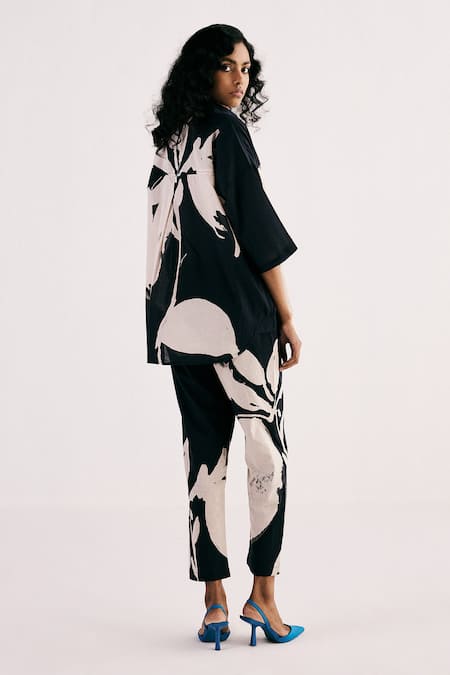 Shop Kharakapas Black Cotton Collared Treasures Of Bliss Print Shirt With Pant at Aza Fashions Shop_Kharakapas_Black Cotton Collared Treasures Of Bliss Print Shirt With Pant _at_Aza_Fashions