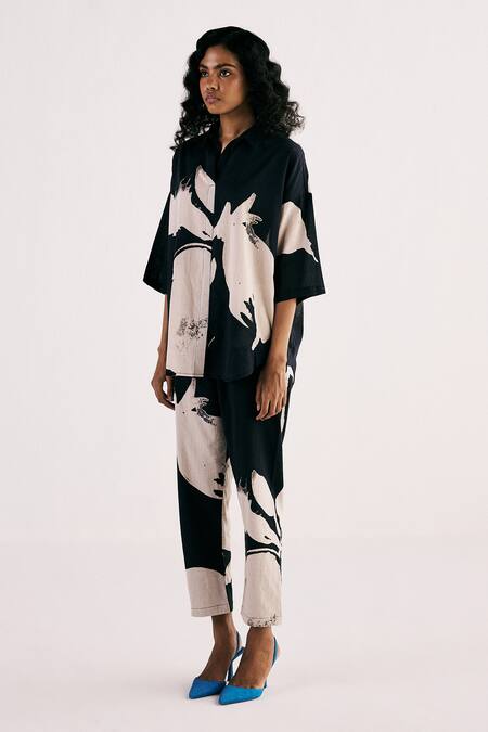 Shop Kharakapas Black Cotton Collared Treasures Of Bliss Print Shirt With Pant Online at Aza Fashions Shop_Kharakapas_Black Cotton Collared Treasures Of Bliss Print Shirt With Pant _Online_at_Aza_Fashions