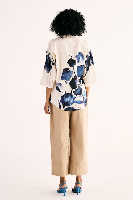 Shop_Kharakapas_Beige Oxford Plain Sand Trouser _at_Aza_Fashions