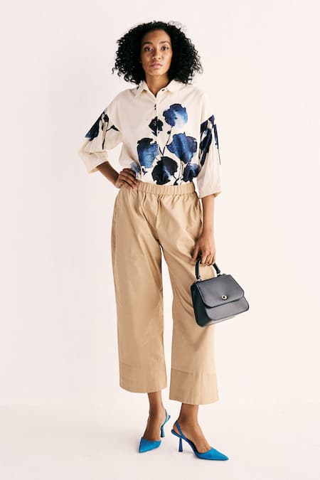 Buy_Kharakapas_Beige Oxford Plain Sand Trouser 