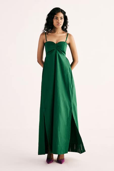 Kharakapas Gaze Solid Off Shoulder Side Slit Dress 