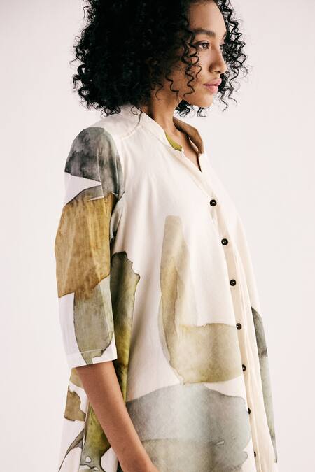 Kharakapas Off White Cotton Bandeau Neck Jade Swing Floral Print Flared Dress Online at Aza Fashions Kharakapas_Off White Cotton Bandeau Neck Jade Swing Floral Print Flared Dress _Online_at_Aza_Fashions