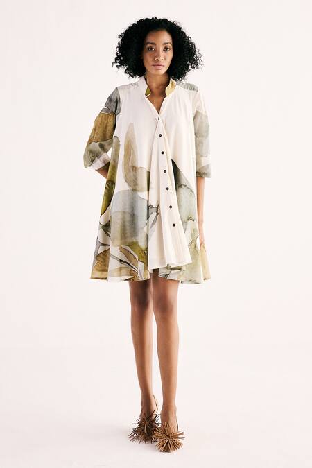 Buy Kharakapas Off White Cotton Bandeau Neck Jade Swing Floral Print Flared Dress Online at Aza Fashions Buy_Kharakapas_Off White Cotton Bandeau Neck Jade Swing Floral Print Flared Dress _Online_at_Aza_Fashions